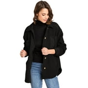 Love Tree Women's Cozy Soft Sherpa Teddy Coat Shacket (Black, Medium)