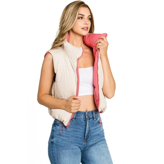 Love Tree Women's Juniors 2-in-1 Reversible Puffer Vest (Small, Rose)