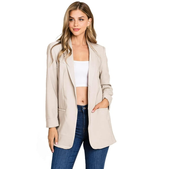 Love Tree Women's Juniors Classic Office Workwear Boyfriend Blazer (Beige, Small)