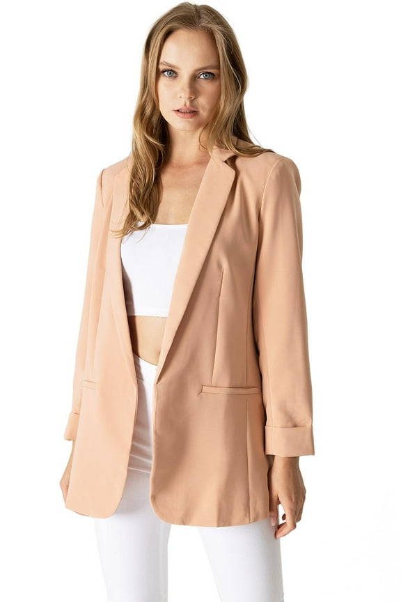 Women's Juniors Classic Office Workwear Boyfriend Blazer (L, Peach)