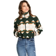 Love Tree Womens Juniors Cozy Soft Sherpa Printed Cropped Jacket Hunter Green, Medium