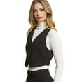 thumbnail image 1 of Love Tree Women's Juniors Cropped Button Down V-neck Mini Vest (Black, Small), 1 of 3