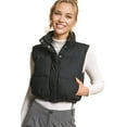 thumbnail image 1 of Love Tree Women's Juniors Cropped Faux Leather Puffer Vest  (Black, Small), 1 of 1