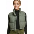 thumbnail image 1 of Love Tree Women's Juniors Cropped Faux Leather Puffer Vest  (Olive, Large), 1 of 4