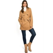 LOVE TREE Women's Juniors Faux Suede Light Layering Trench Coat (Camel, Small)