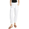 thumbnail image 1 of Love Tree Women's Juniors High Rise Linen Jogger Pants (White, Small), 1 of 4