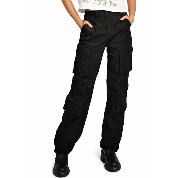 Love Tree Women's Juniors High Rise Skater Cargo Pants (Black, Medium)
