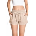 thumbnail image 1 of Love Tree Women's Juniors High Rise Smocked Waist Shorts (Khaki, Small), 1 of 3