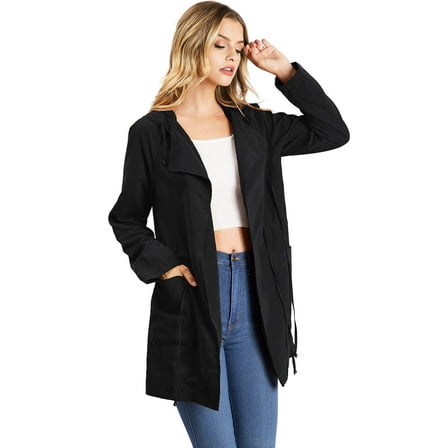 Love Tree Women's Juniors Hooded Lightweight Parka Jacket (Black, S)