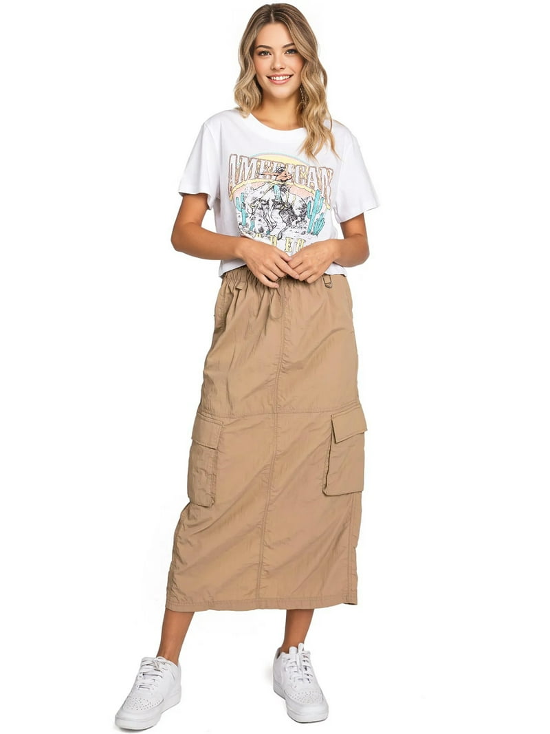 8YDS. Cargo Skirt ベージ　Ｌサイズ Love Tree Women's Juniors Light Nylon Parachute Skater Cargo Skirt