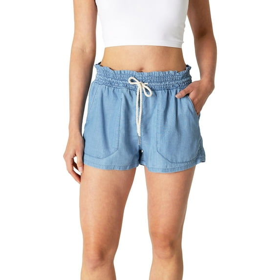 Love Tree Women's Juniors Mid Rise Casual Lounge Tencel Shorts (Blue, Large)
