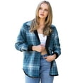thumbnail image 1 of Love Tree Women's Juniors Reversible Corduroy Plaid Flannel Shacket (Black, Large), 1 of 6