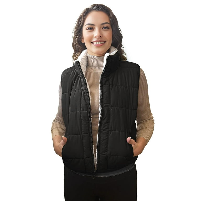 Love Tree Women's Juniors Reversible Faux Fur Sherpa Puffer Vest