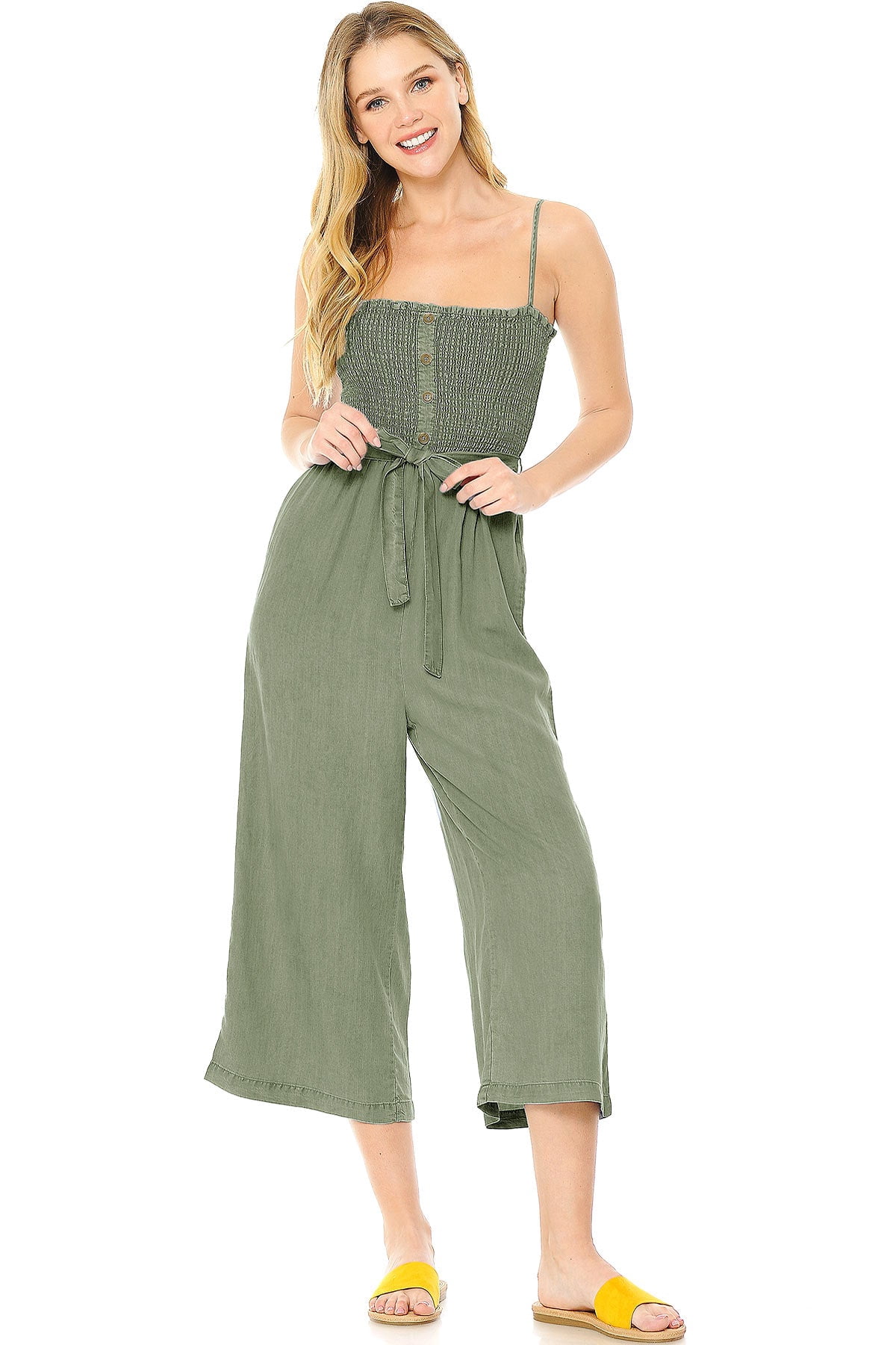Love Tree Women's Midi Dress, (L, Olive) Smocked Back, Adjustable Straps,  Front Slit - Walmart.com