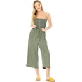 thumbnail image 1 of Love Tree Women's Juniors Smocked Culotte Chambray Jumpsuit (Olive, Large), 1 of 2