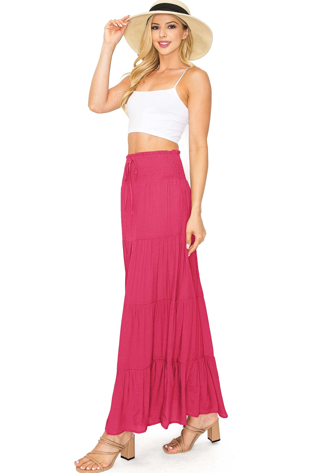 スカート MAXI SKIRT Love Tree Women's Juniors Smocked Waist Shirred Boho Maxi