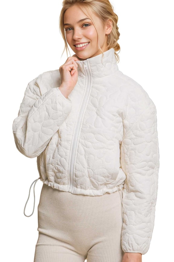 Women's Juniors Ultra Light Water Resistant Packable Quilted Jacket (Off White, Small)