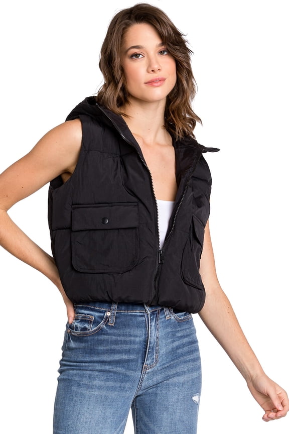 Women's Juniors Water Resistant Synthetic Down Puffer Vest (Black-D, Small)
