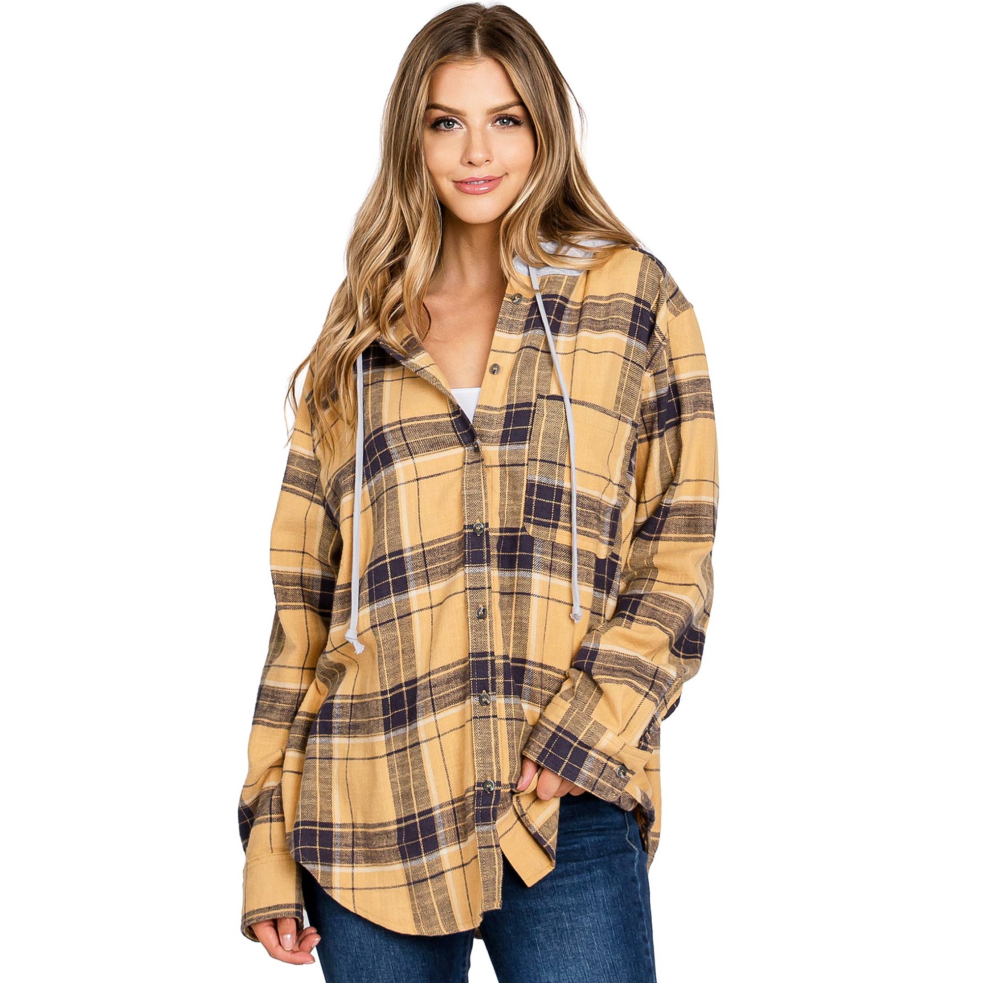 Love Tree Women's Oversize Plaid Hooded Flannel Shirt (Medium, Yellow) -  Walmart.com
