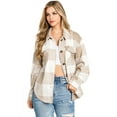 thumbnail image 1 of Love Tree Women's Oversize Plaid Shirt Coat Shacket (Medium, Khaki), 1 of 4