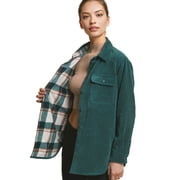 Love Tree Women's Reversible Corduroy Plaid Flannel Shacket Hunter, Medium