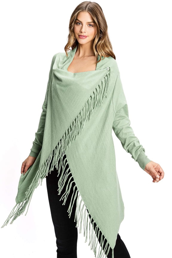 Women's Soft Cozy Fringe Convertible Poncho Cardigan (Mint, Medium)