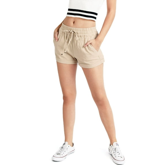 Love Tree Womens Juniors Breeze Linen Shorts w Pockets (Khaki, Small)
