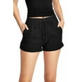 thumbnail image 1 of Love Tree Womens Juniors Breeze Linen, Side Pockets Cuffed Shorts (Black, Medium), 1 of 3