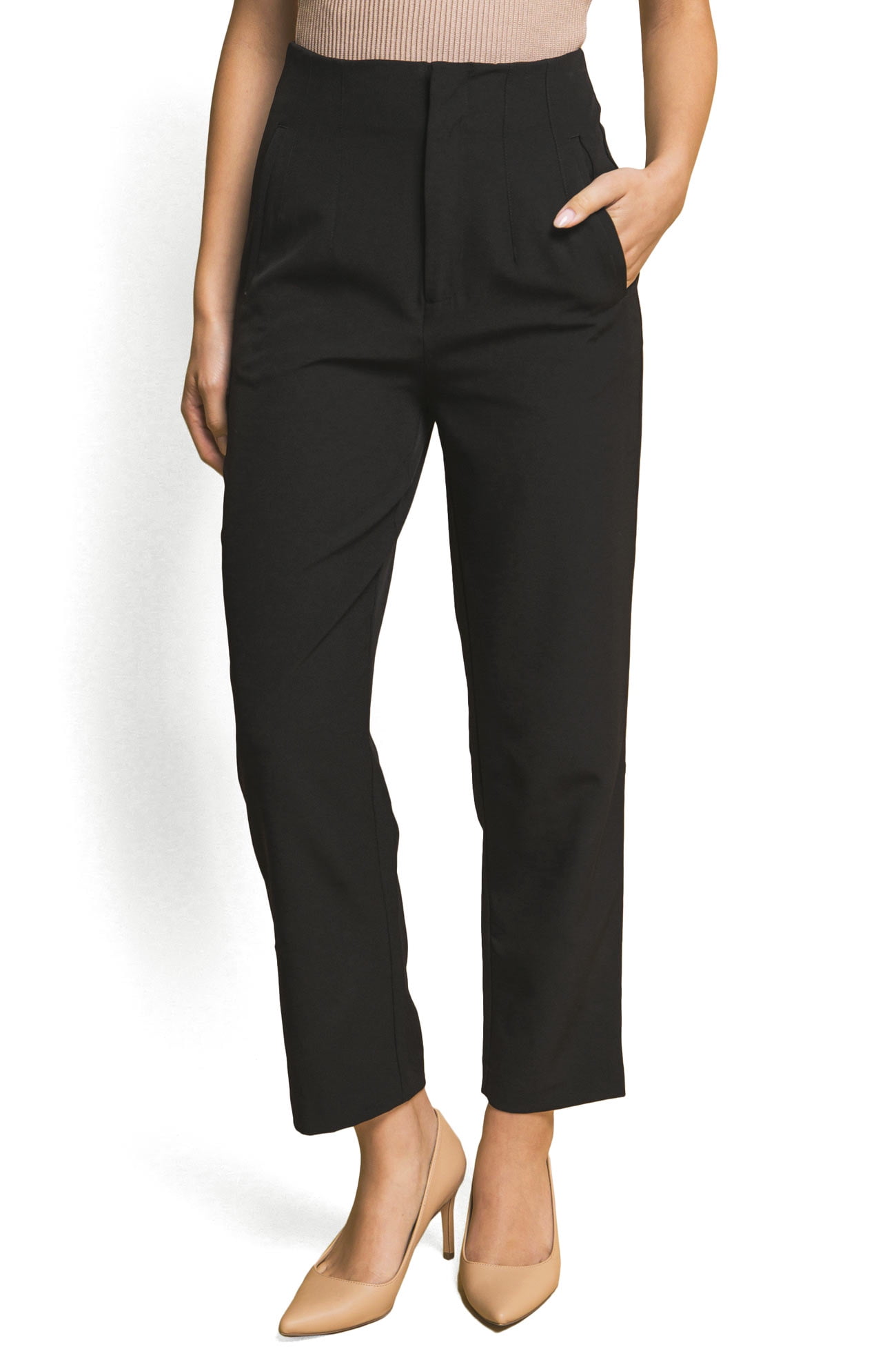 Love Tree Womens Juniors High Waist Slim-Fit Trouser Ankle-Length Dress  Pants (Black, Small) - Walmart.com
