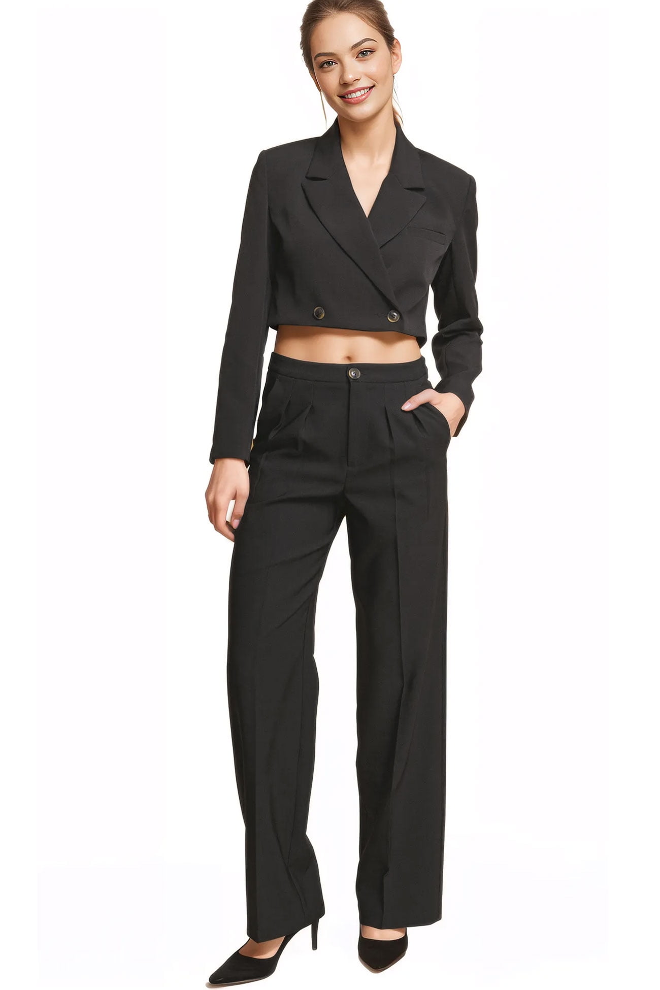 Love Tree Womens Juniors Slim-Fit Trouser Dress Pants (Black-2