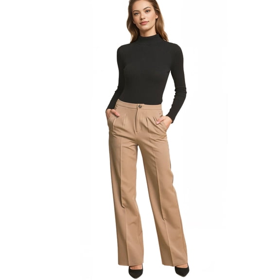 Love Tree Womens Juniors Slim-Fit Trouser Dress Pants (Khaki-2, Small)