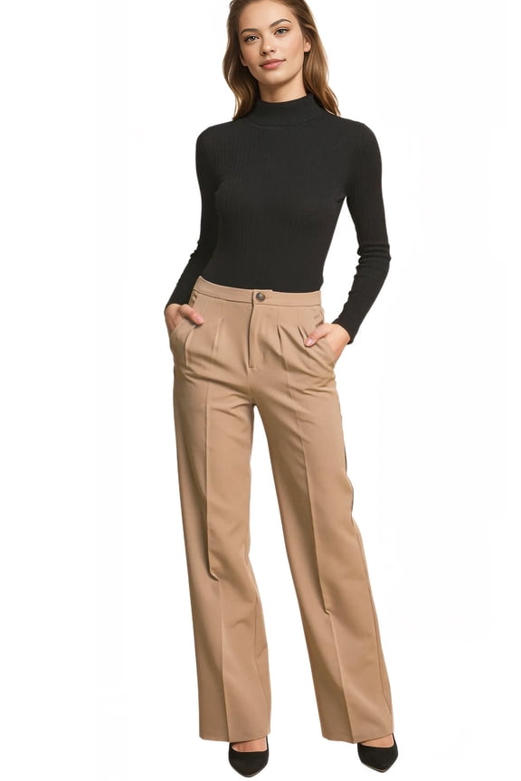 Womens Juniors Slim-Fit Trouser Dress Pants (Khaki-2, Small)