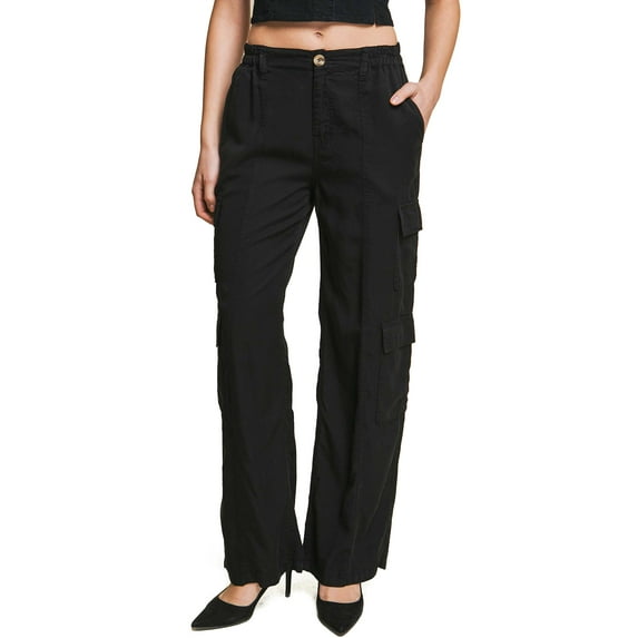 Love Tree Womens Juniors Tencel Cargo Pants (Black, Medium)