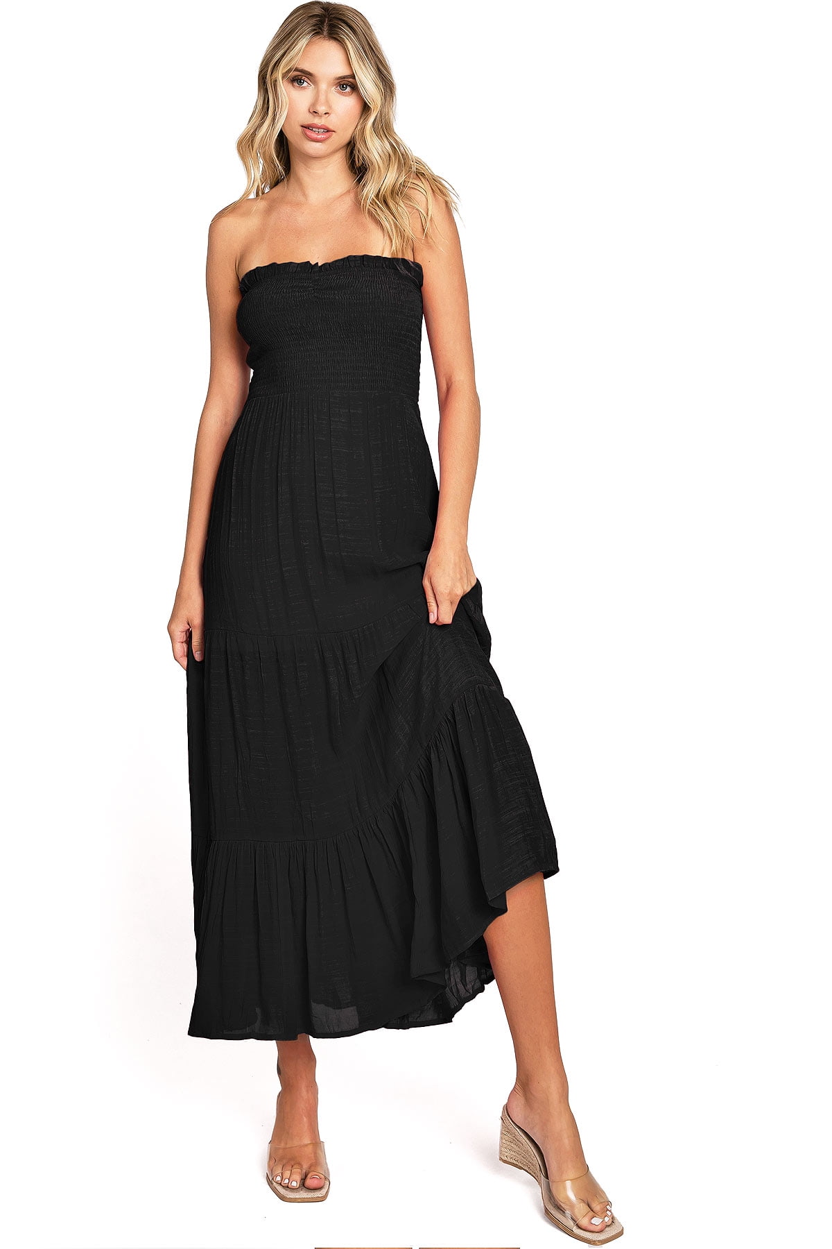 Love Tree Womens Smocked Tube Midi A-Line Dress (Black, Large) - Walmart  Business Supplies