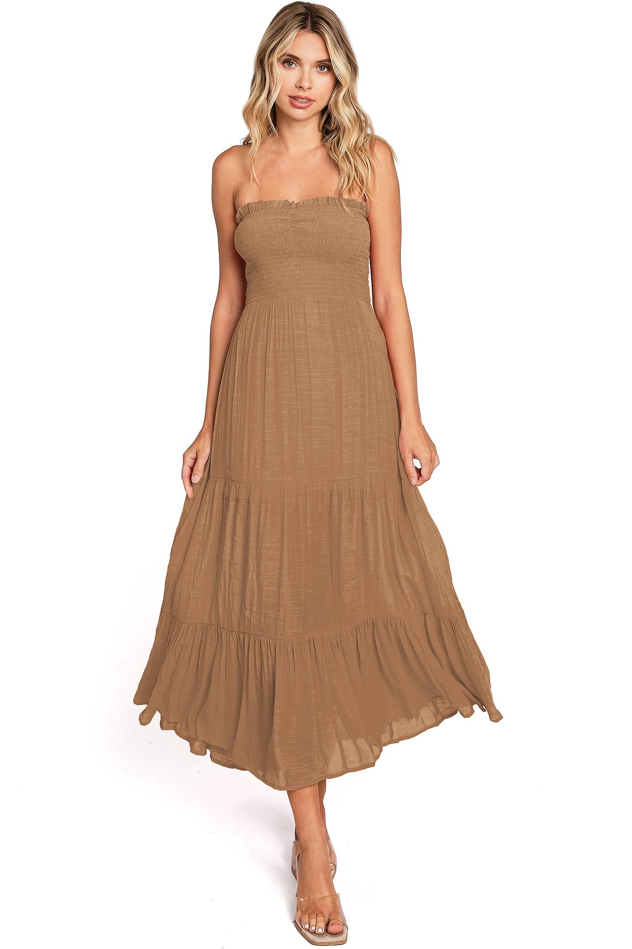 Love Tree Womens Smocked Tube Midi A-Line Dress (Clay, Medium) - Walmart.com