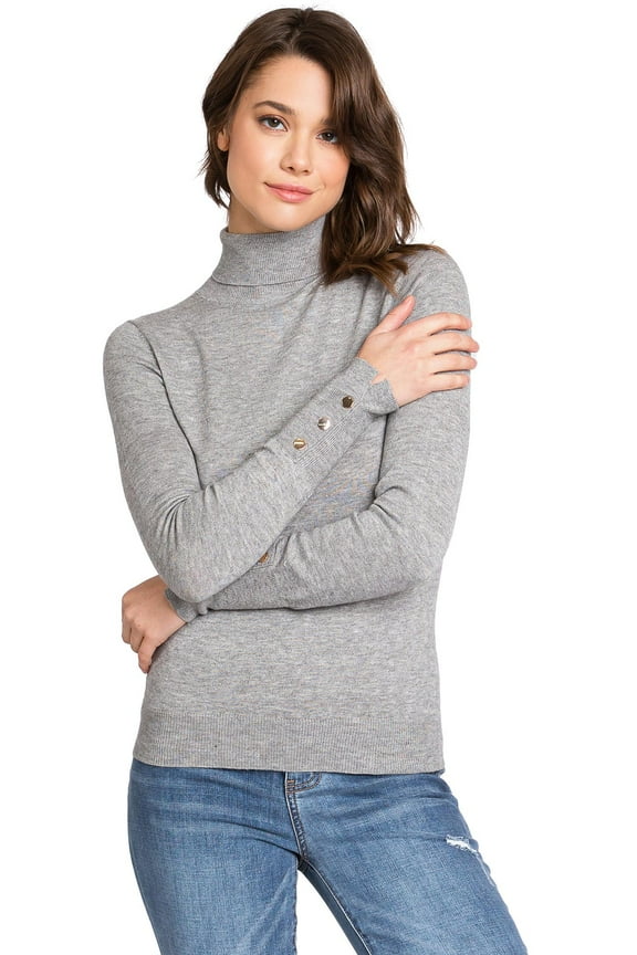Womens Turtle Neck Ribbed Long Sleeve Slim Fitted Tops (Heather Gray, Large)