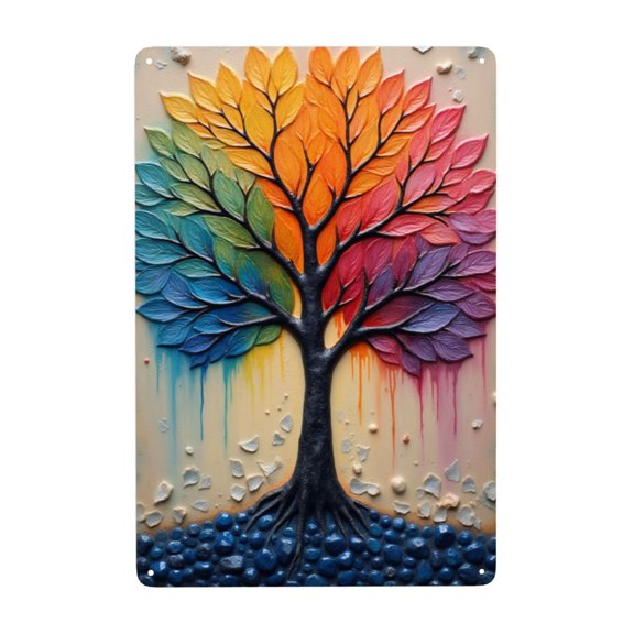 Love Trees Tin Sign Colorful Leaves Field Soil Vintage Metal Tin Sign For Wall Art Decor For Home Bars Clubs Cafes 12X8In Birthday Gifts Men Women Father'S Day Graduation