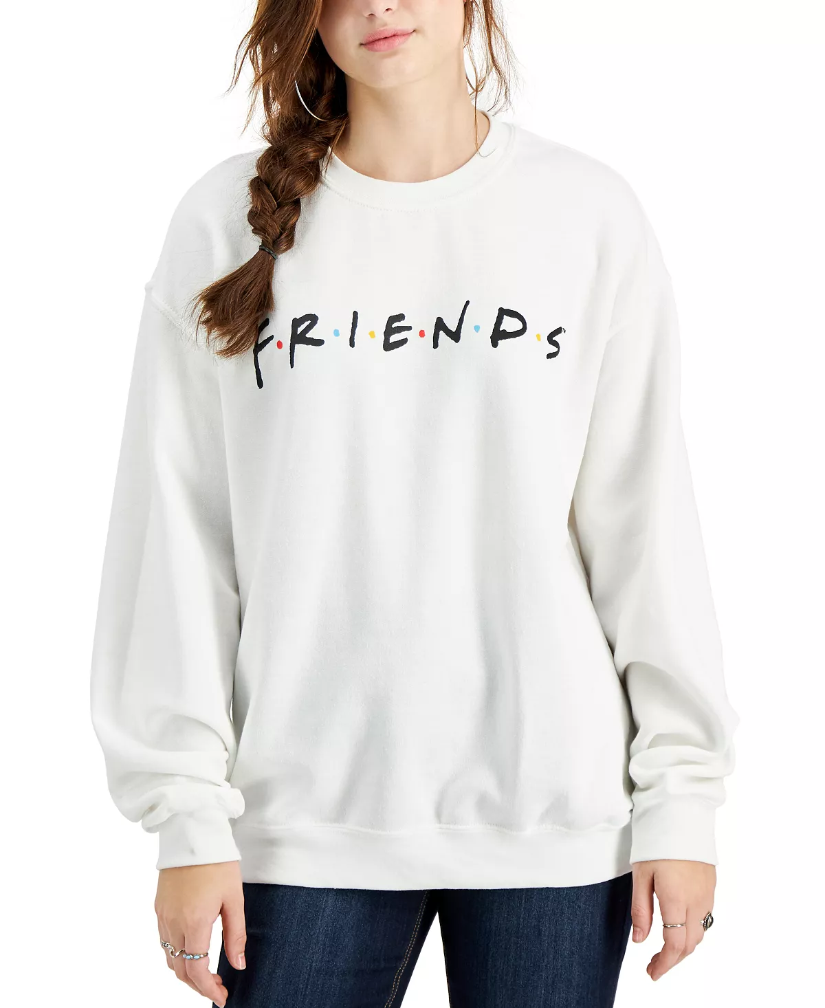 LOVE TRIBE Juniors Friends Fleece Sweatshirt, White