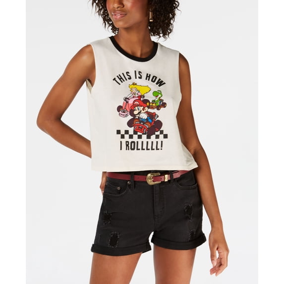 Love Tribe Juniors' How I Roll Graphic-Print Tank Top White M