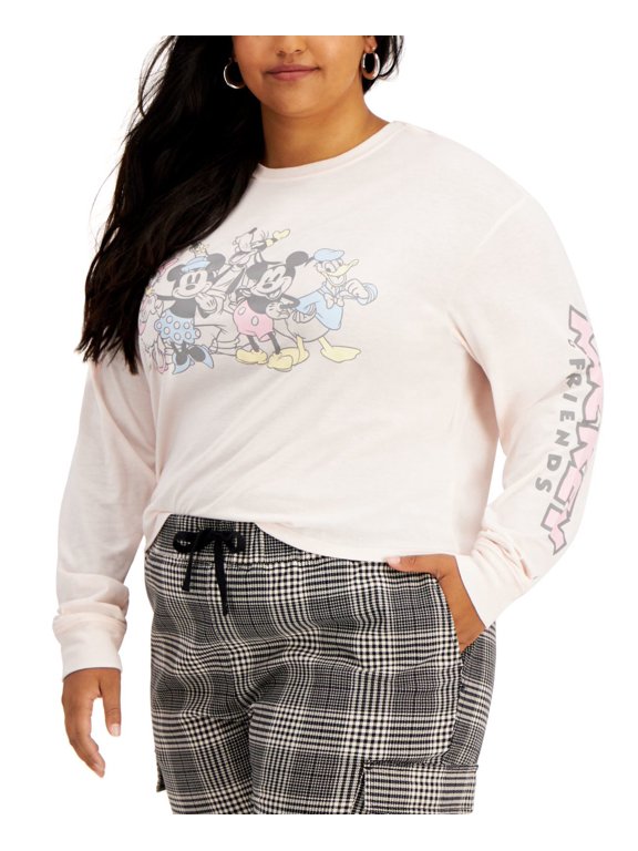 Plus Size Mickey & Friends Screen-Print Top, 1X, Pink