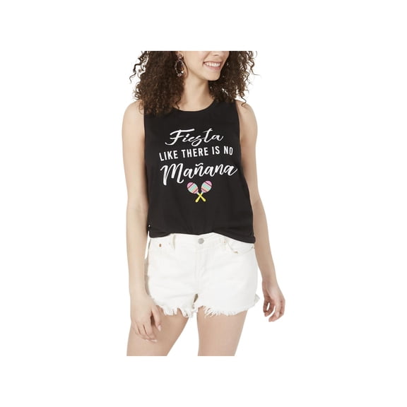 Love Tribe Womens Juniors' Fiesta Graphic Tank Top (Medium, Black)