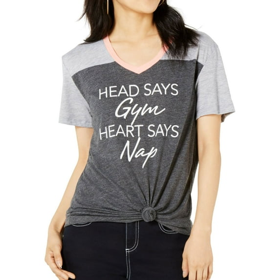 Love Tribe Womens Gym Nap Graphic T-Shirt, Grey, Juniors, Large