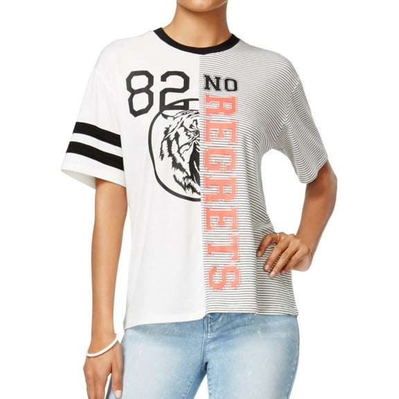 Love Tribe Womens No Regrets Graphic T-Shirt, White, Juniors, Small
