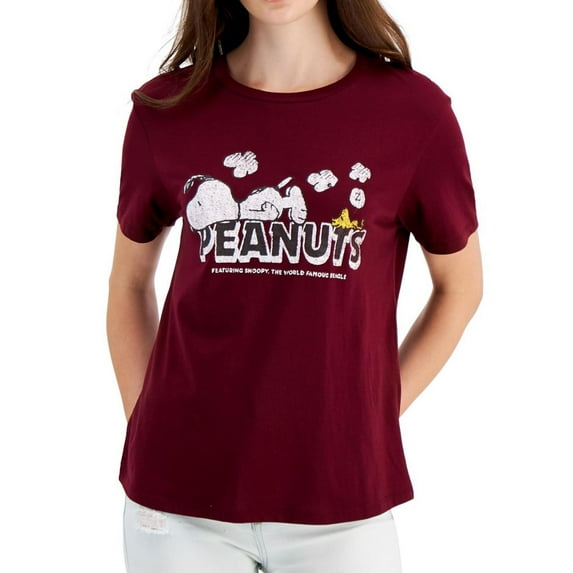 Love Tribe Womens Snoopy Logo Graphic T-Shirt, Red, Juniors, Medium