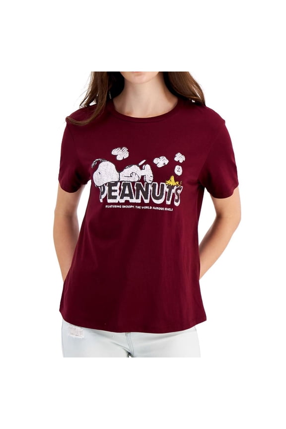 Womens Snoopy Logo Graphic T-Shirt, Red, Juniors, Medium
