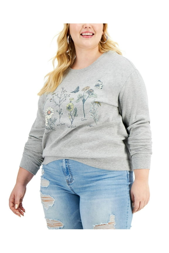 Womens Trendy Plus Size Botanical Floral-Graphic Sweatshirt;3X