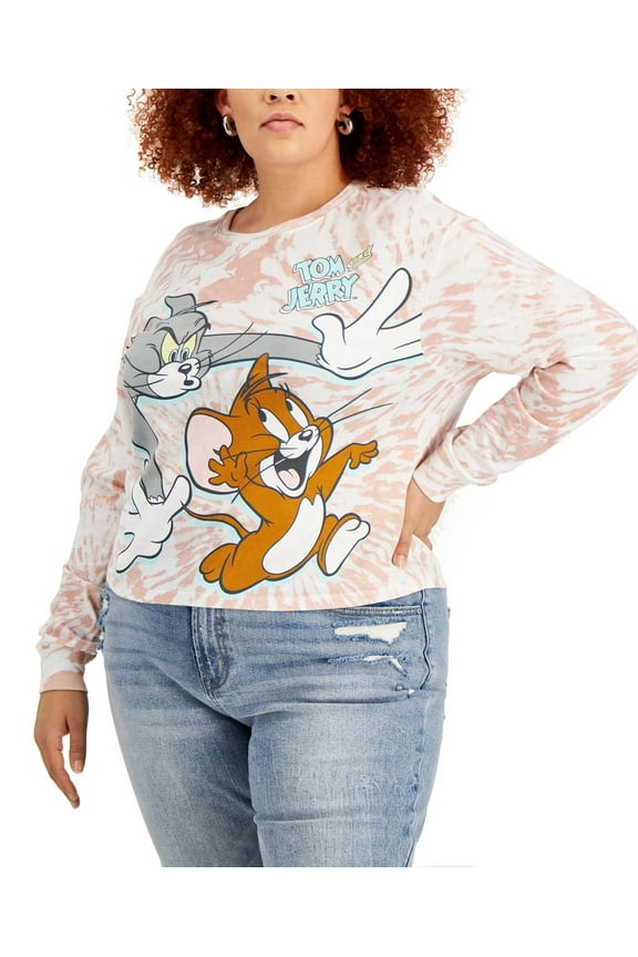 Womens Trendy Plus Size Tom and Jerry Graphic-Print Top;1X