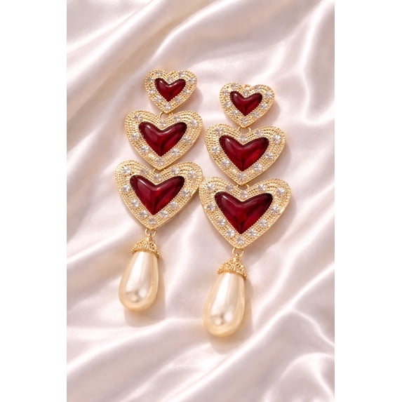 RubyLee Elegance Heart Burgundy and Gold, for Women Earrings