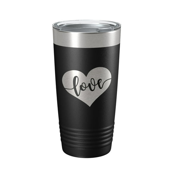 Love Tumbler Valentine's Day Heart Travel Mug Insulated Laser Engraved Coffee Cup 20 oz Black