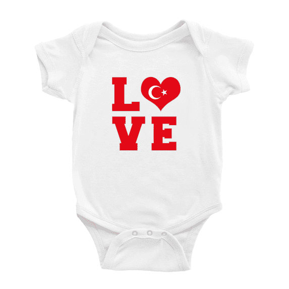 Love Turkey Flag Heart Baby Romper (White, 3-6 Months)